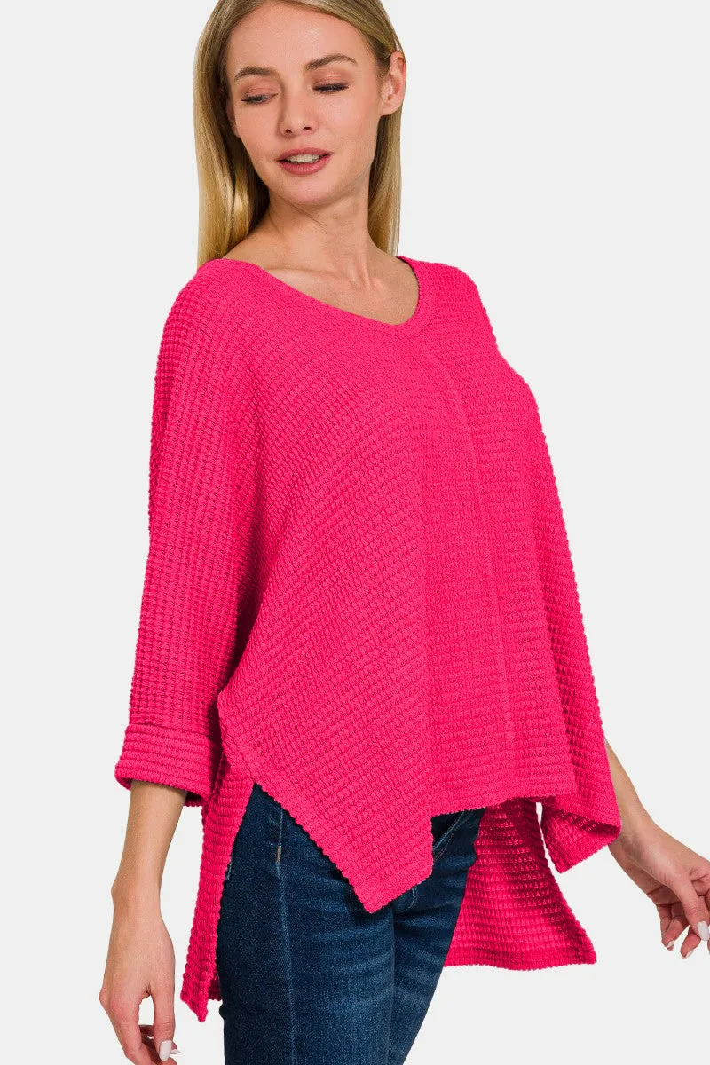 V-Neck High-Low Jacquard Knit Top