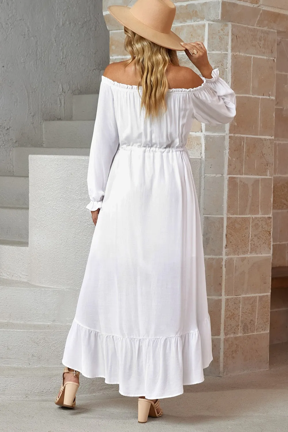 White Boho Ruffle Maxi Dress