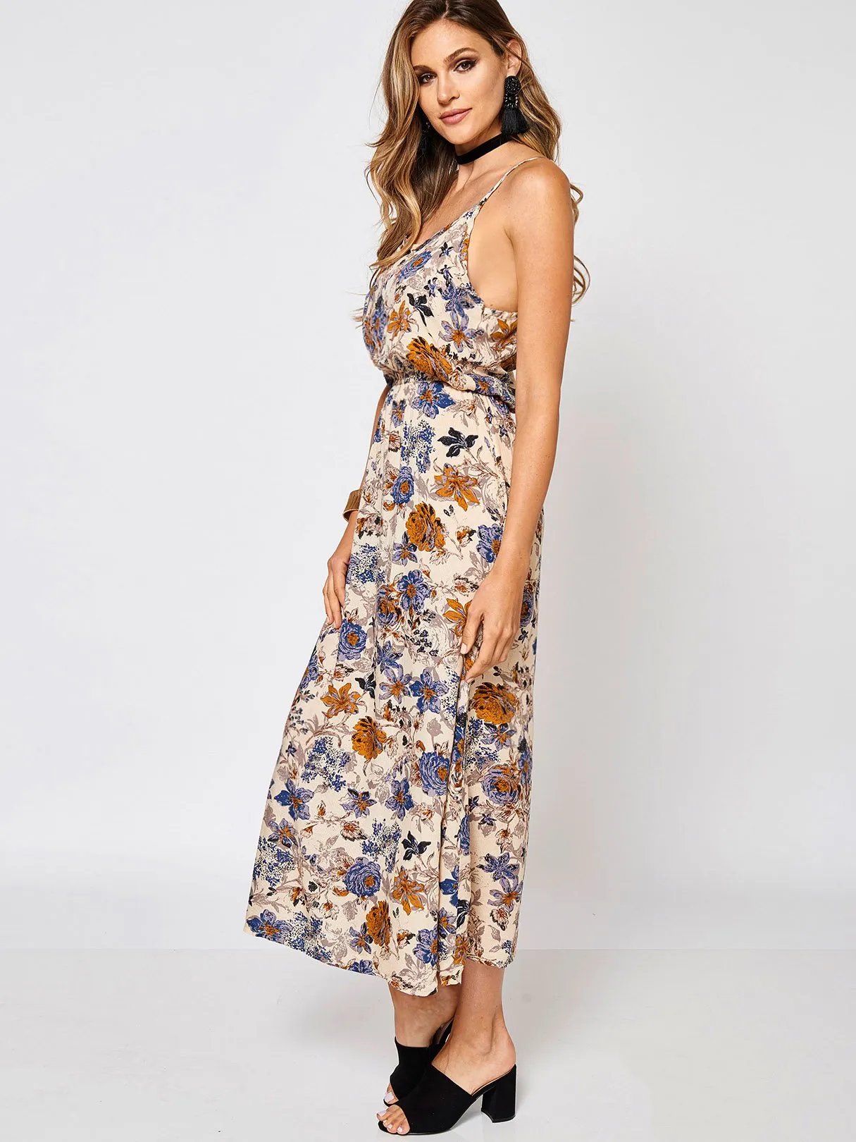 Wholesale Floral Print Round Neck Sleeveless Dress