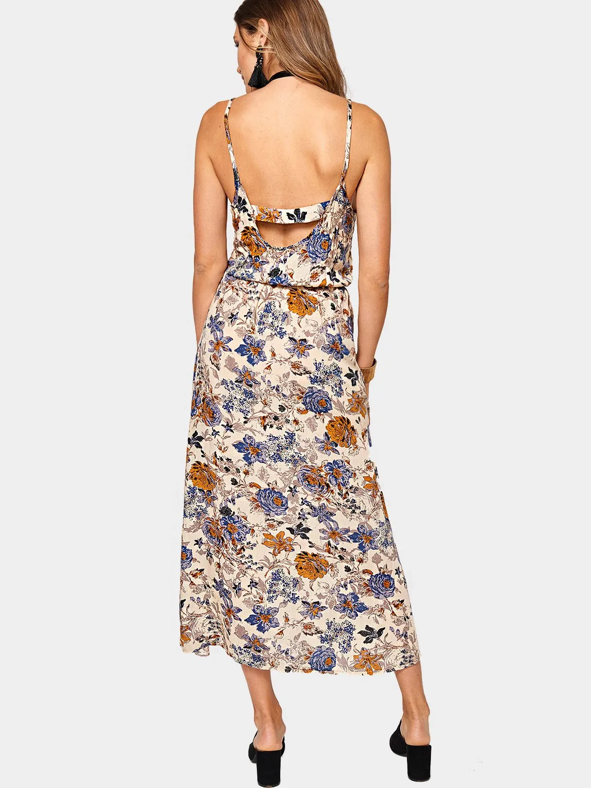 Wholesale Floral Print Round Neck Sleeveless Dress