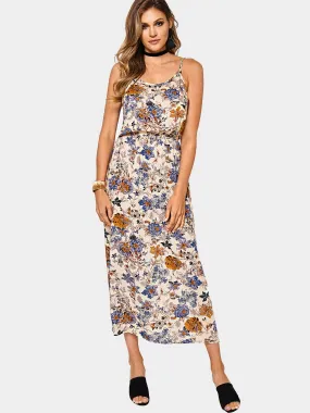 Wholesale Floral Print Round Neck Sleeveless Dress