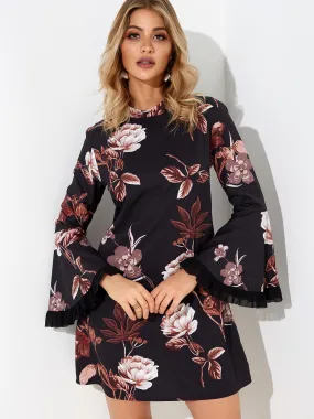 Wholesale Long Sleeve Floral Print High Waist Dresses