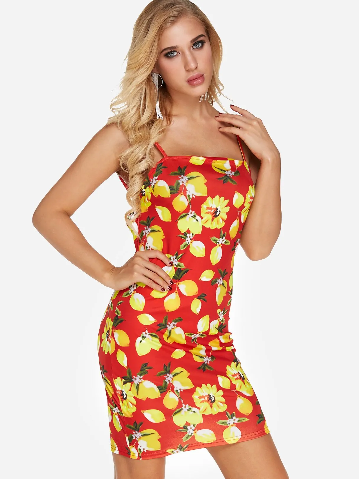 Wholesale Red Sleeveless Floral Print Zip Back Backless Dresses