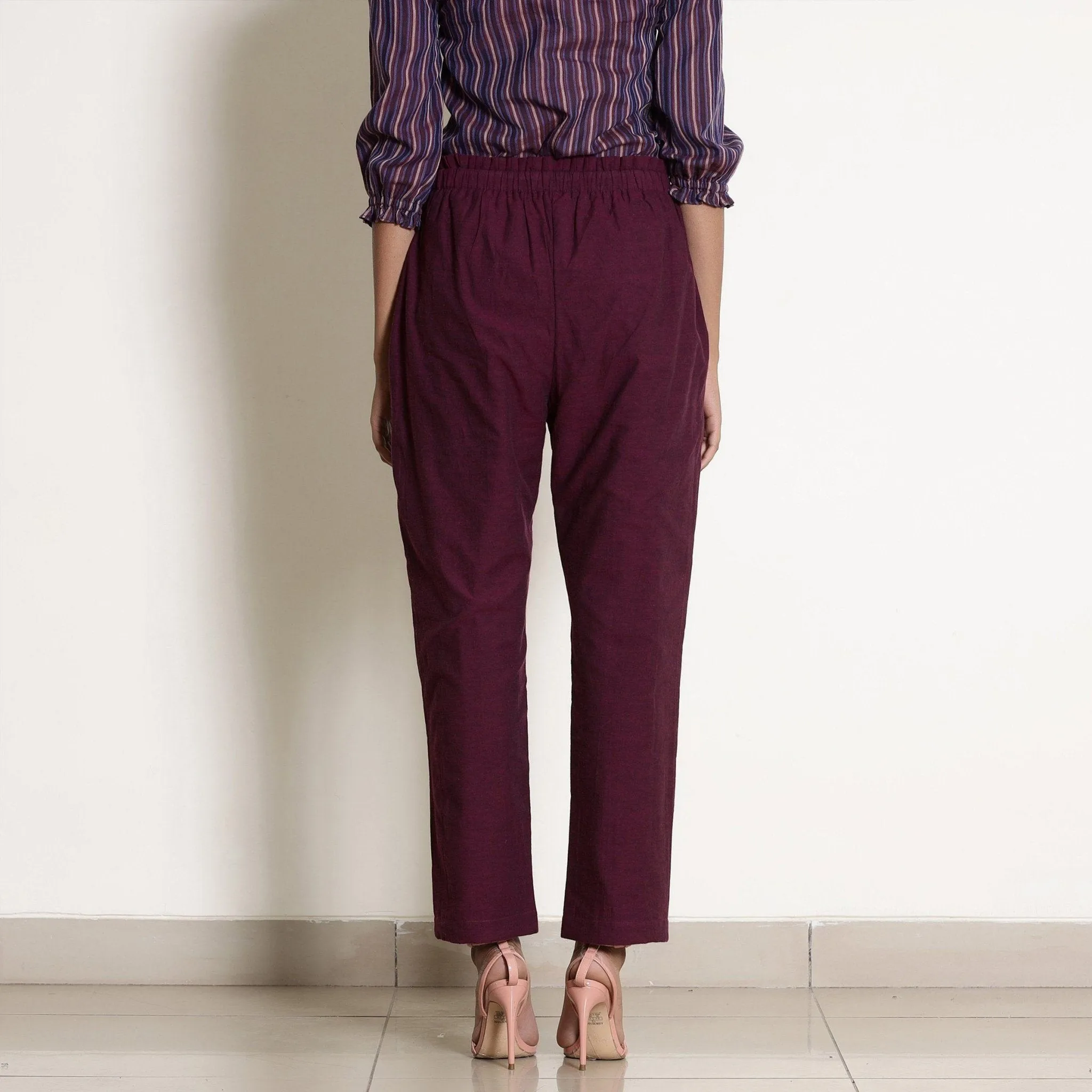 Wine Cotton Off-Shoulder Top and Berry Wine Paperbag Pant Co-ord Set