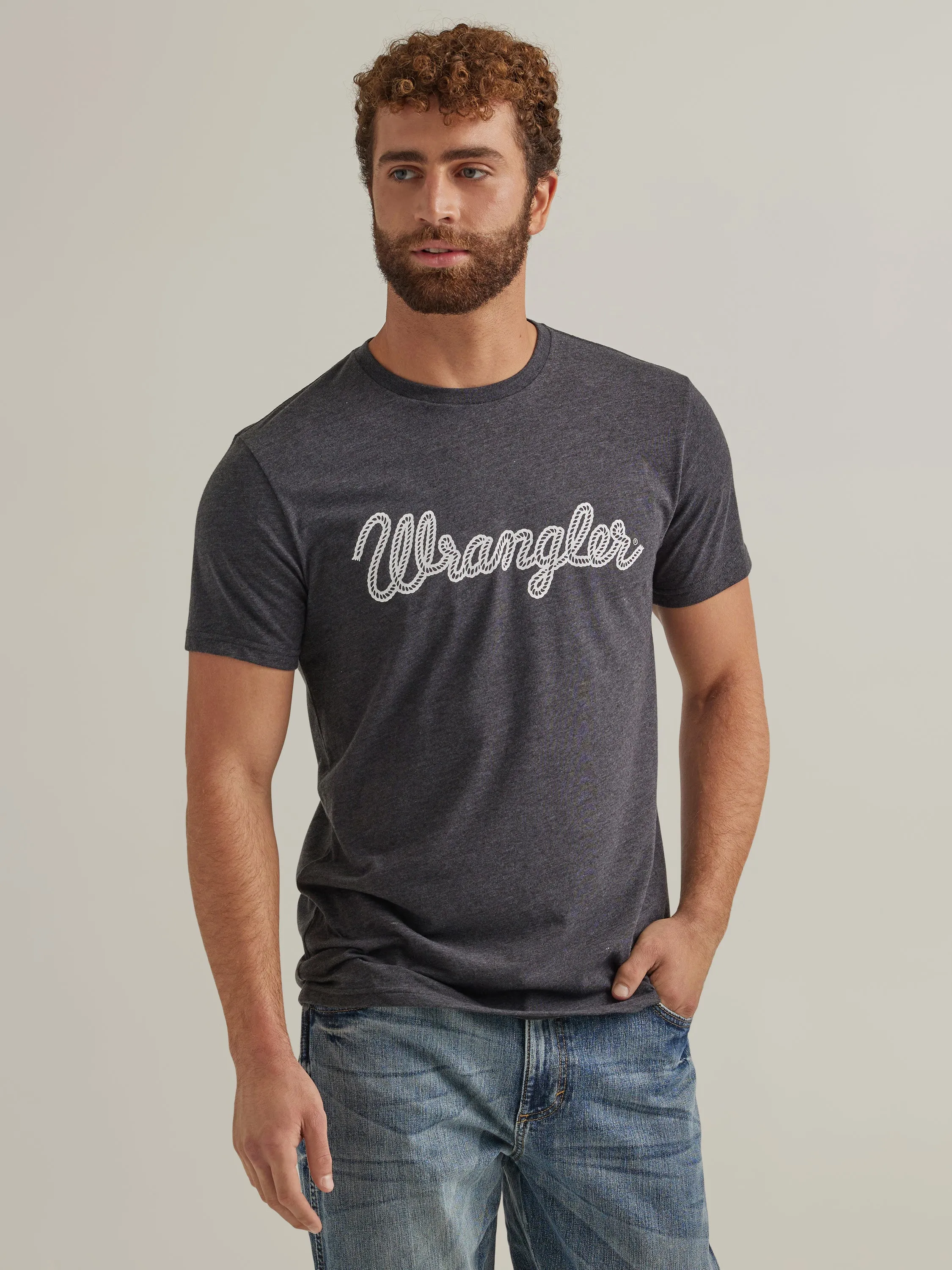 Wrangler Men's Caviar Heather Rope Logo Tee